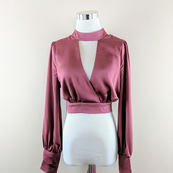 Sexy Satin Look Rose Crop with Deep V Open Back - Picture 2 of 3